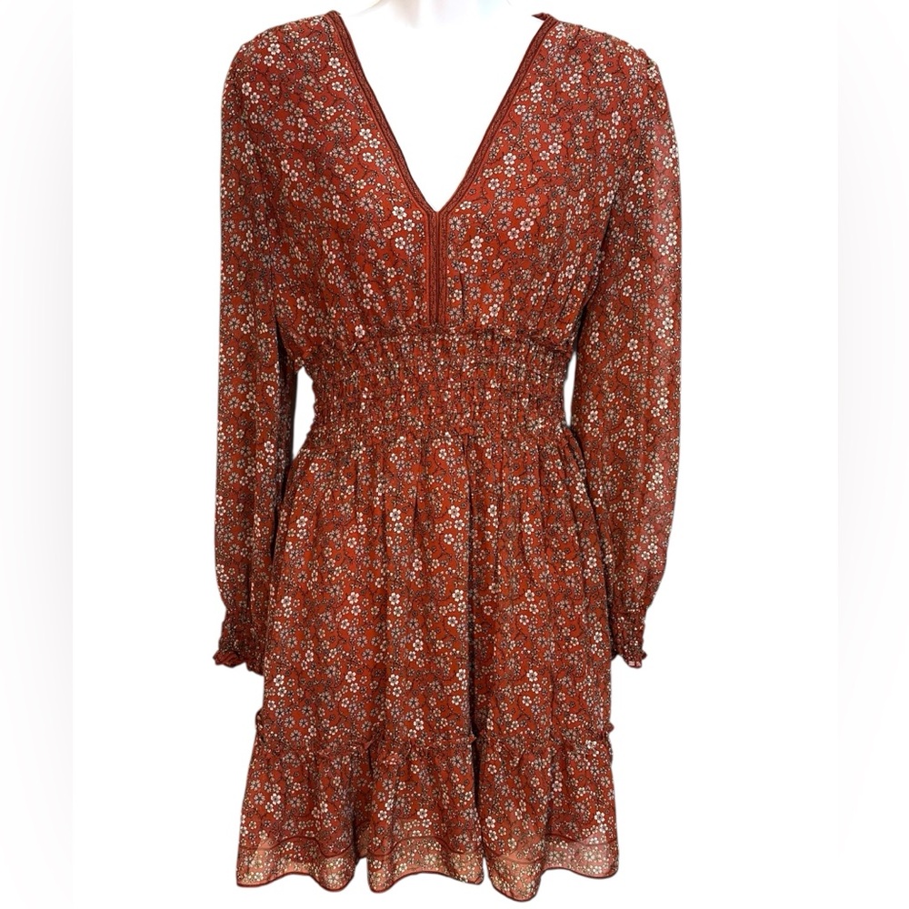 Floral Mini Dress with ruched waistline & long sleeves - fit and flare